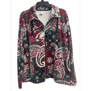 Rebecca Malone Paisley Black red Zip up Jacket with pull strings Women's Size XL
